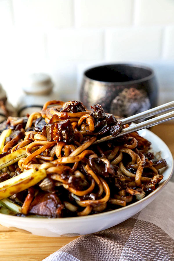 Black Bean Noodles
 Vegan Jajangmyeon Korean noodles with black bean sauce