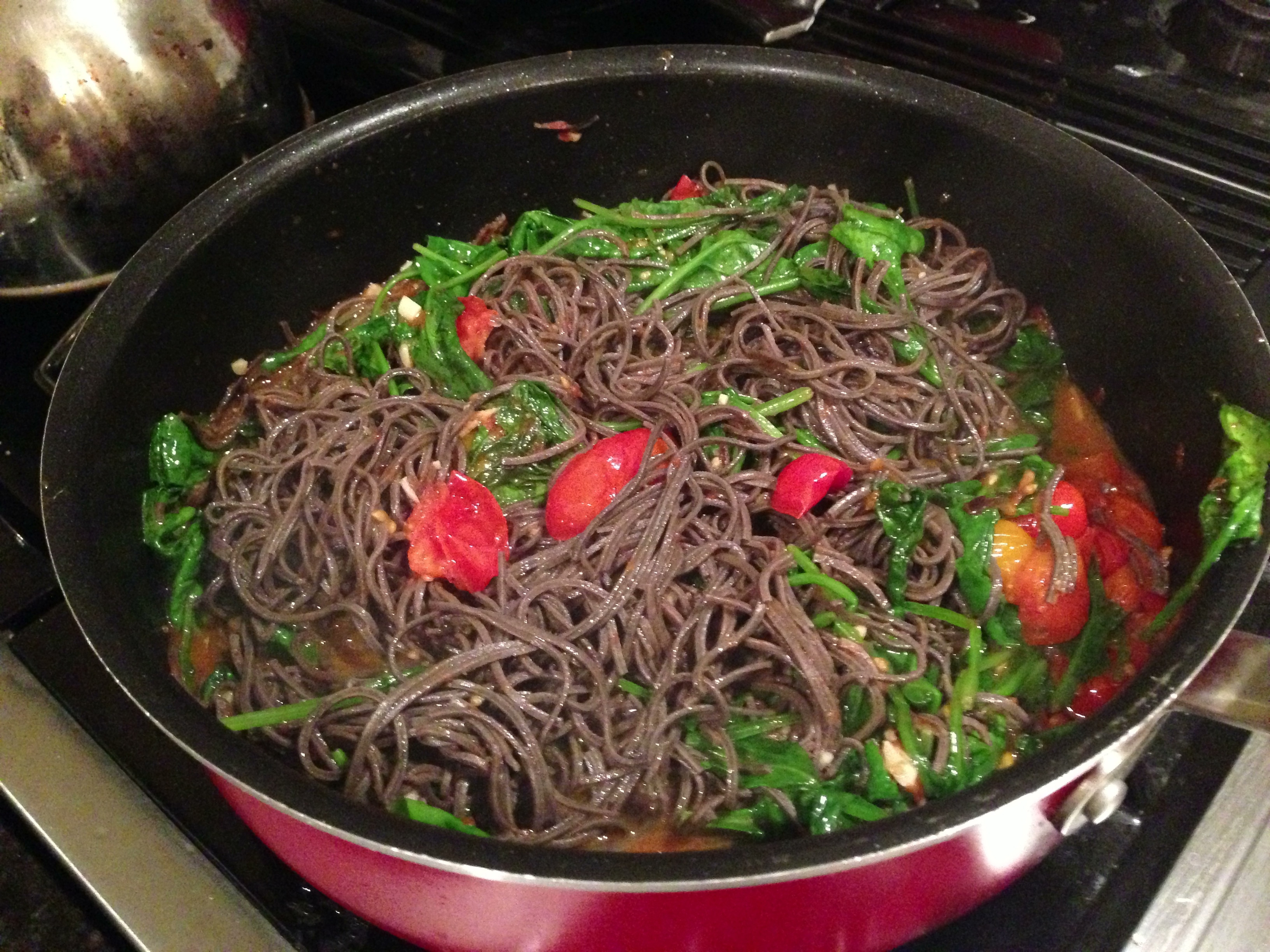 Black Bean Spaghetti
 Black Bean Spaghetti with Cherry Tomatoes and Spinach