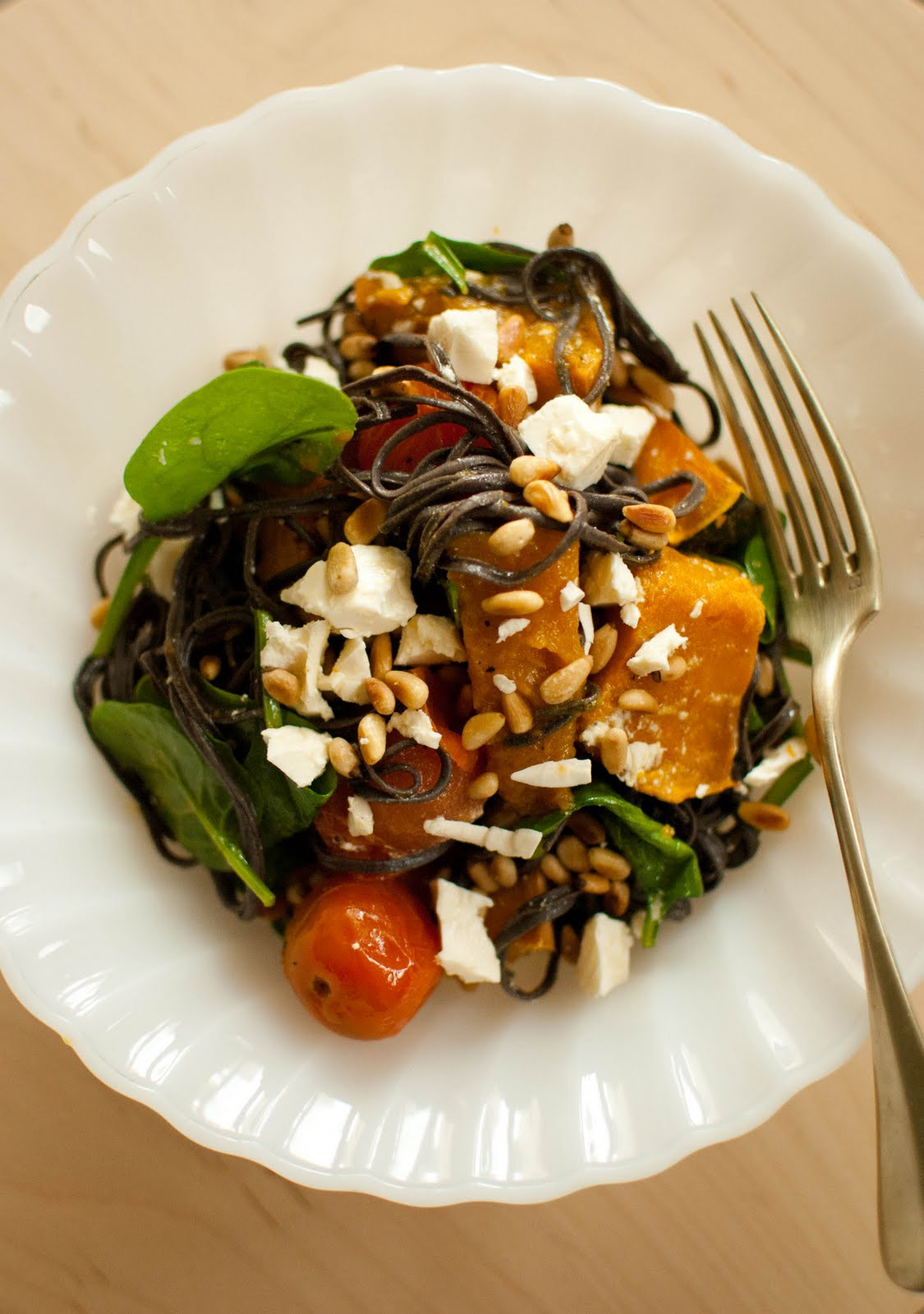 Black Bean Spaghetti
 Scandi Home Black Bean Spaghetti with Roasted Pumpkin