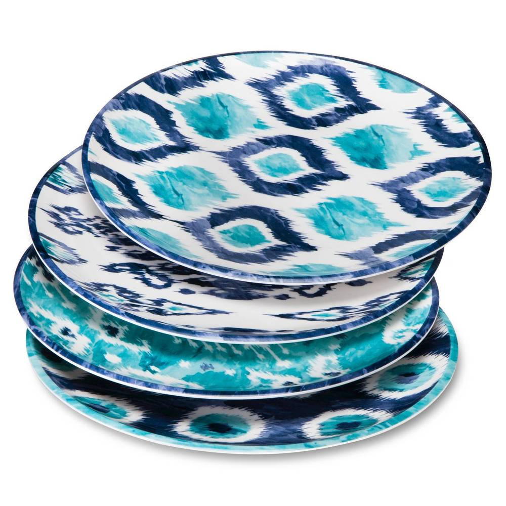 Blue Dinner Plates
 Blue Ikat Melamine Dinner Plates 10 5in Set of 4