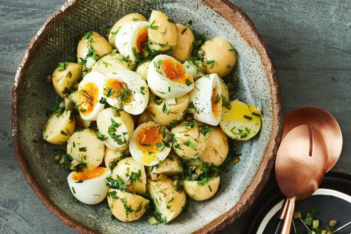 Boiling Potatoes For Potato Salad
 Potato soft boiled egg and mixed herb salad