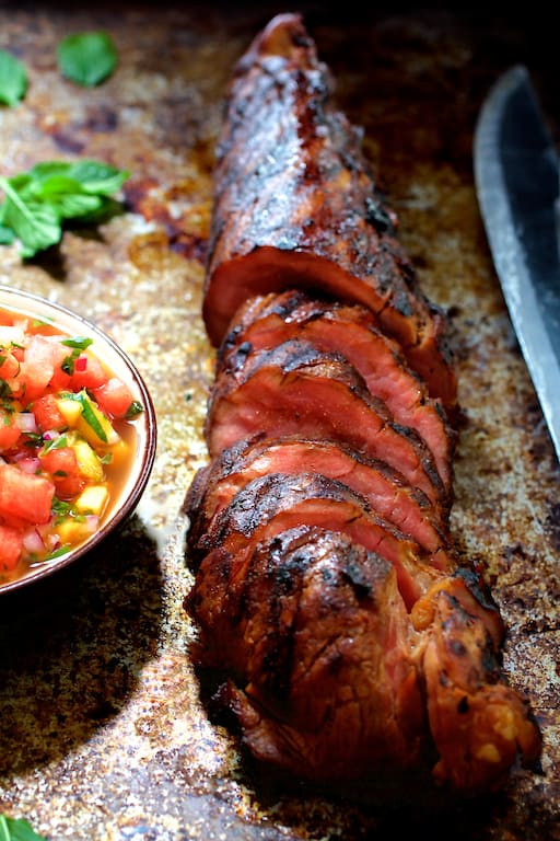 Bourbon Pork Tenderloin
 Bourbon Marinated Pork Tenderloin with Peach Watermelon