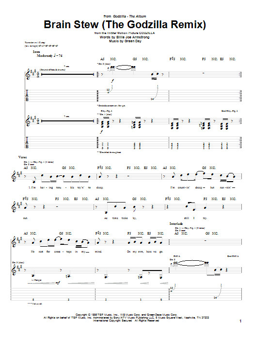 Brain Stew Lyrics
 Brain Stew The Godzilla Remix Guitar Tab by Green Day