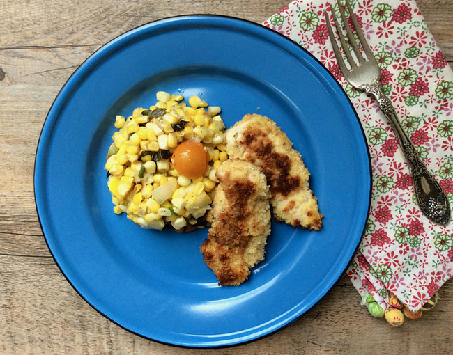 Breaded Chicken Tenders Recipe
 Quick breaded chicken tenders with corn salad