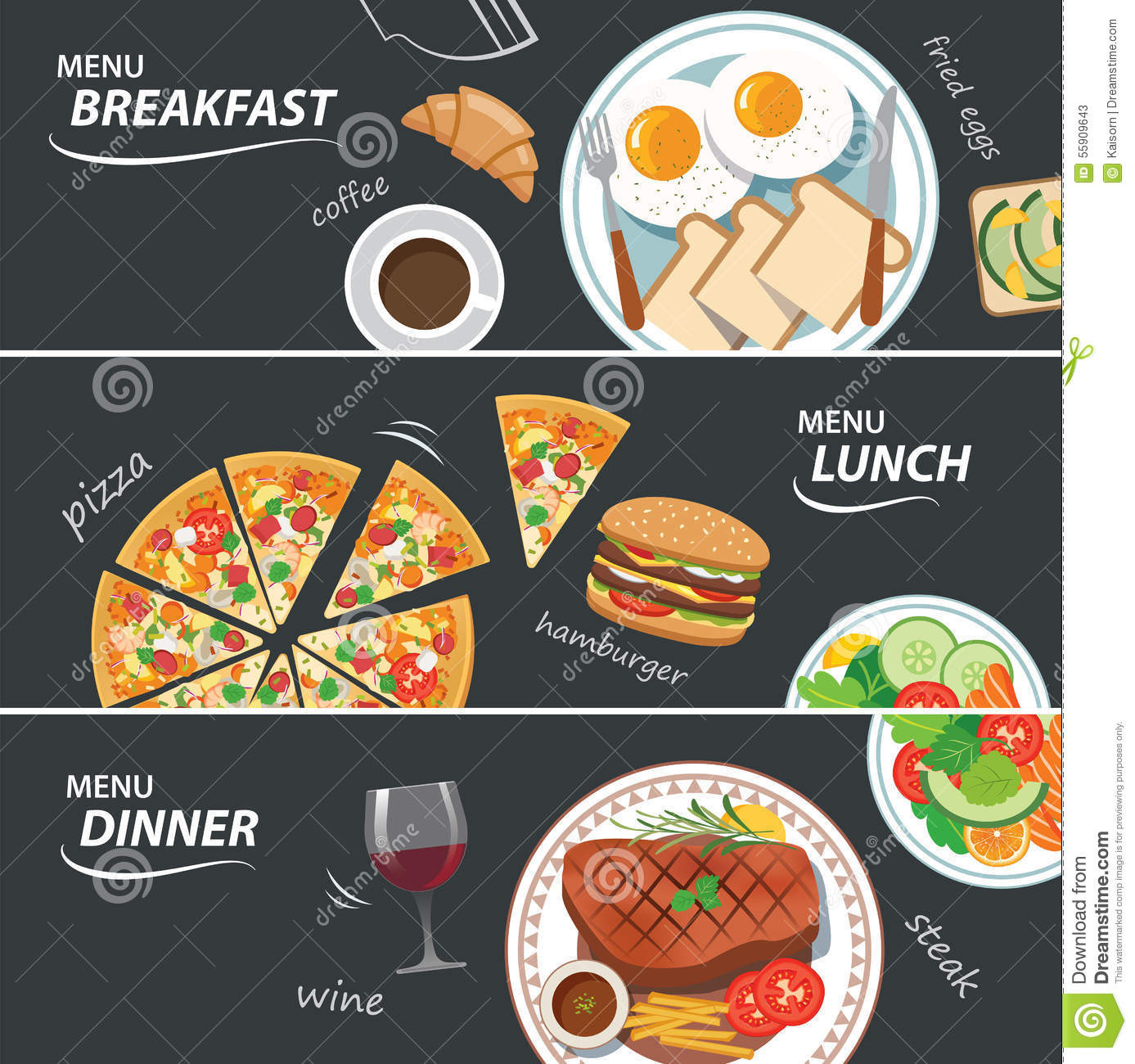 Breakfast Lunch Dinner
 Set Breakfast Lunch And Dinner Web Banner Stock Vector