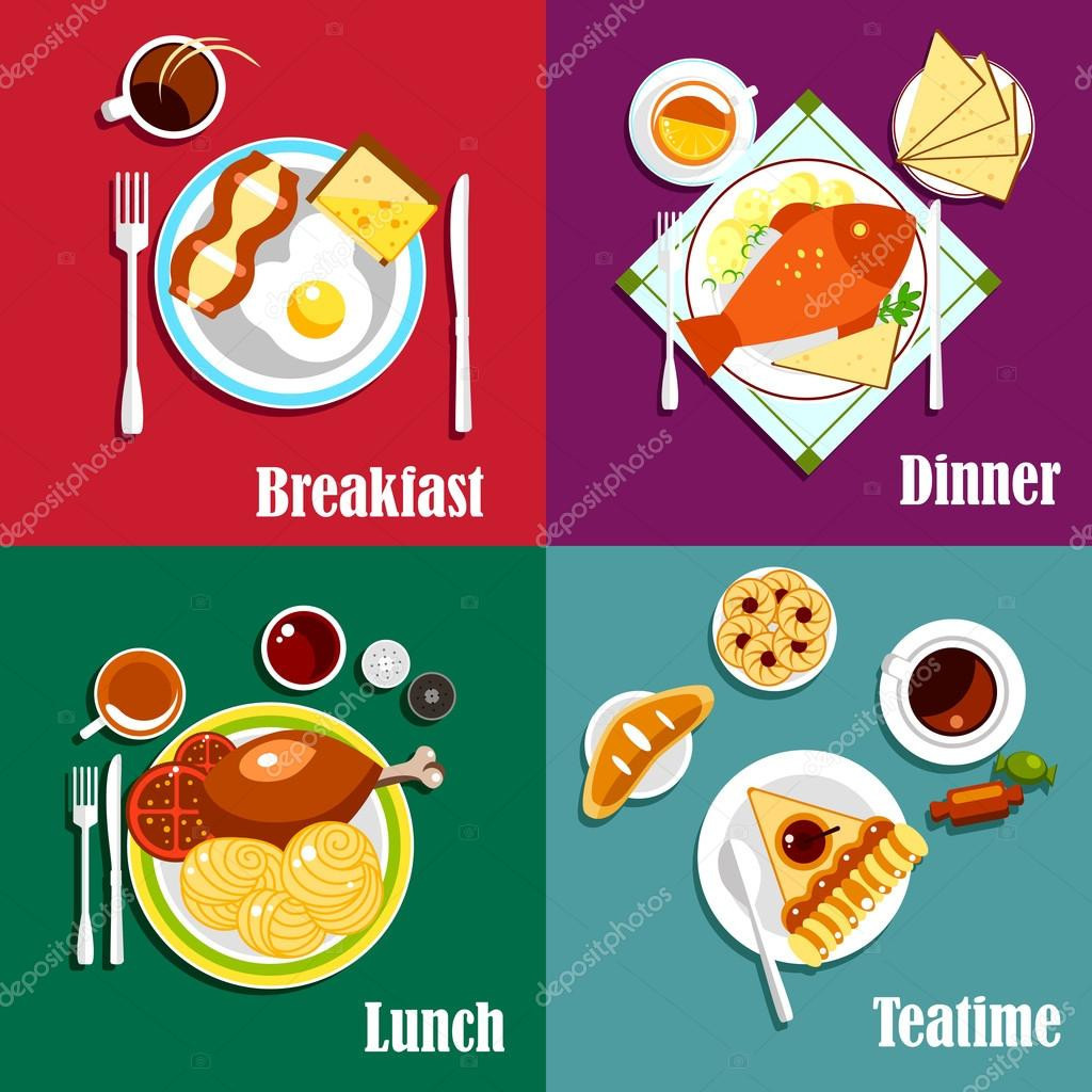Breakfast Lunch Dinner
 Continental breakfast lunch and dinner — Vector de stock