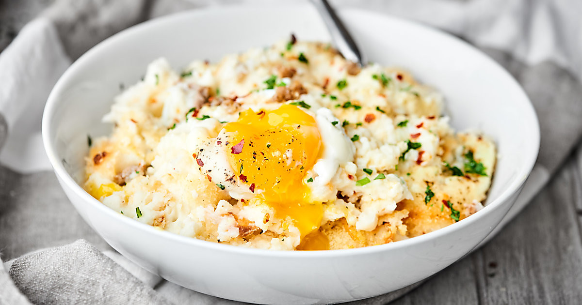 Breakfast Mashed Potatoes
 Breakfast Mashed Potato Casserole w Sausage & Cream Cheese