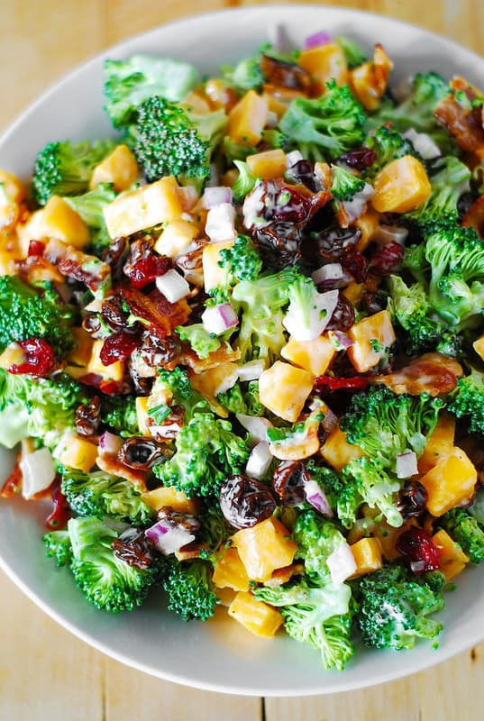 Broccoli And Bacon Salad
 Broccoli salad with bacon raisins and cheddar cheese