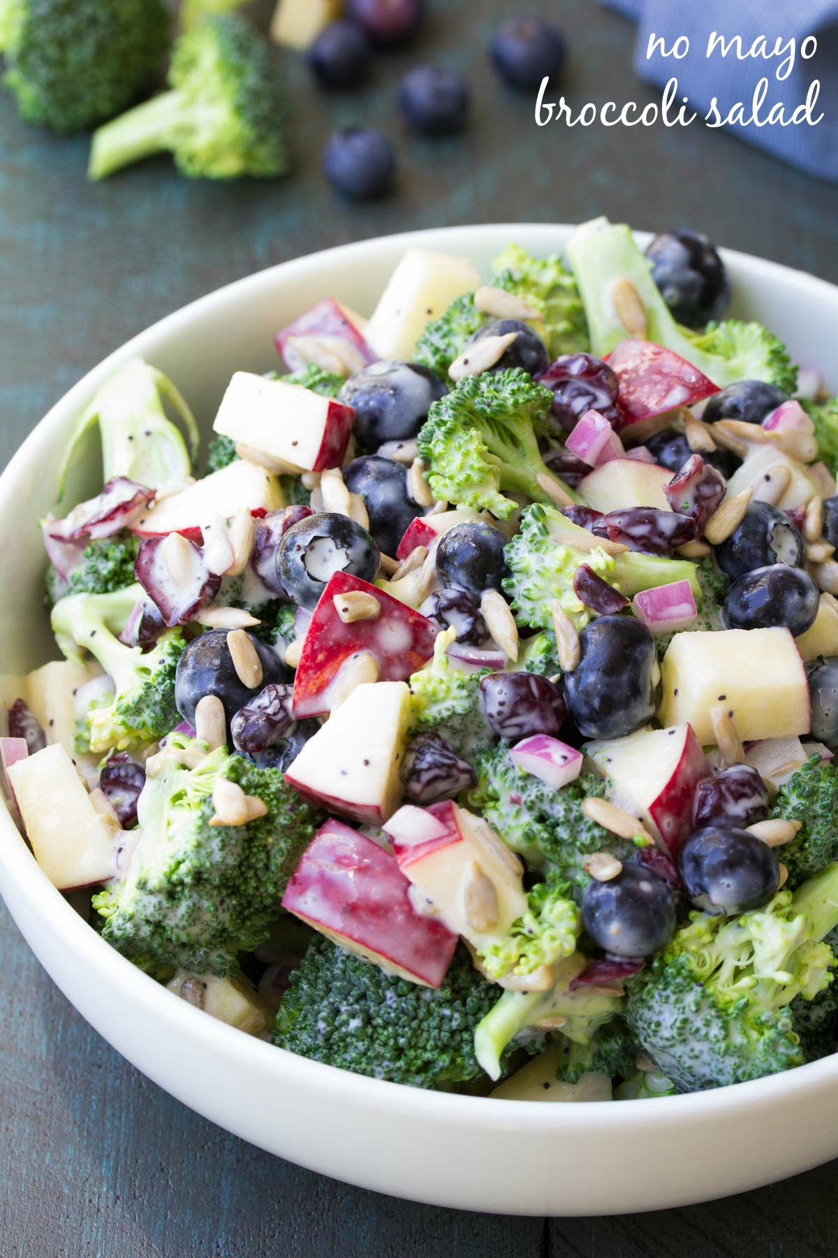 Broccoli Salad No Mayo
 No Mayo Broccoli Salad with Blueberries and Apple