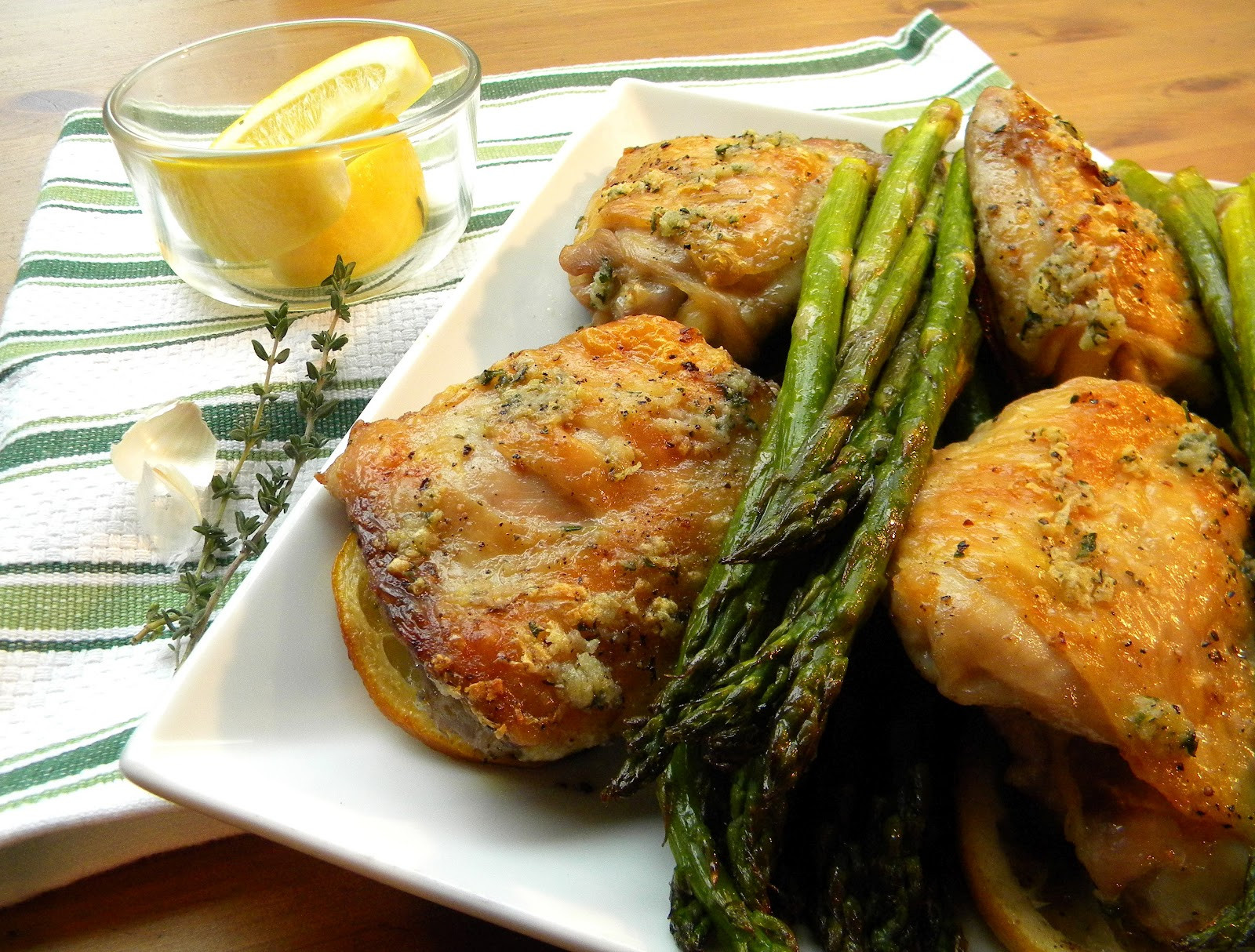 Broiling Chicken Thighs
 a lovin forkful Broiled Chicken Thighs and Asparagus