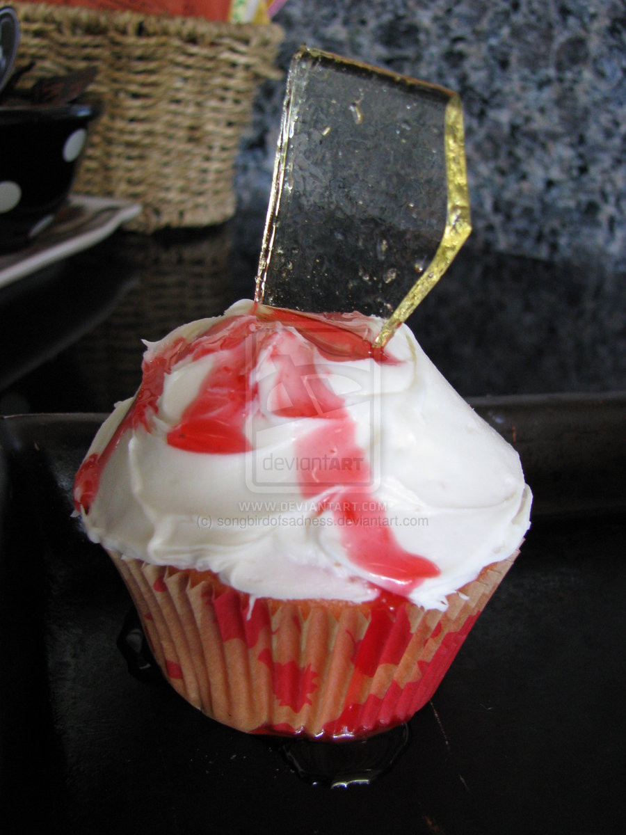 Broken Glass Cupcakes
 halloween bloody broken glass cupcake by songbirdofsadness