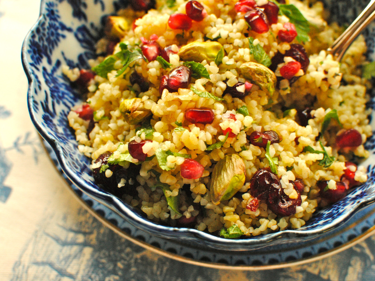 Bulgur Wheat Salads
 Pomegranate Pistachio and Sour Cherry Bulgur Wheat Salad