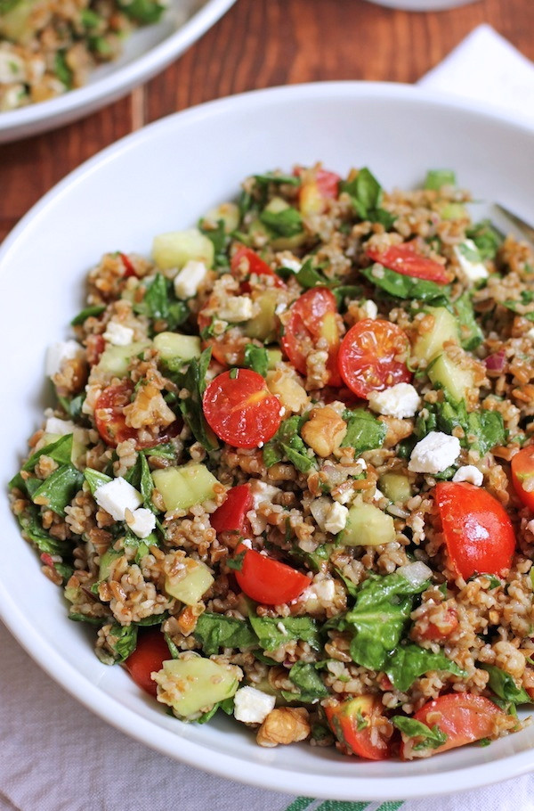 Bulgur Wheat Salads
 Bulgur Salad with Cherry Tomatoes Cucumber and Spinach