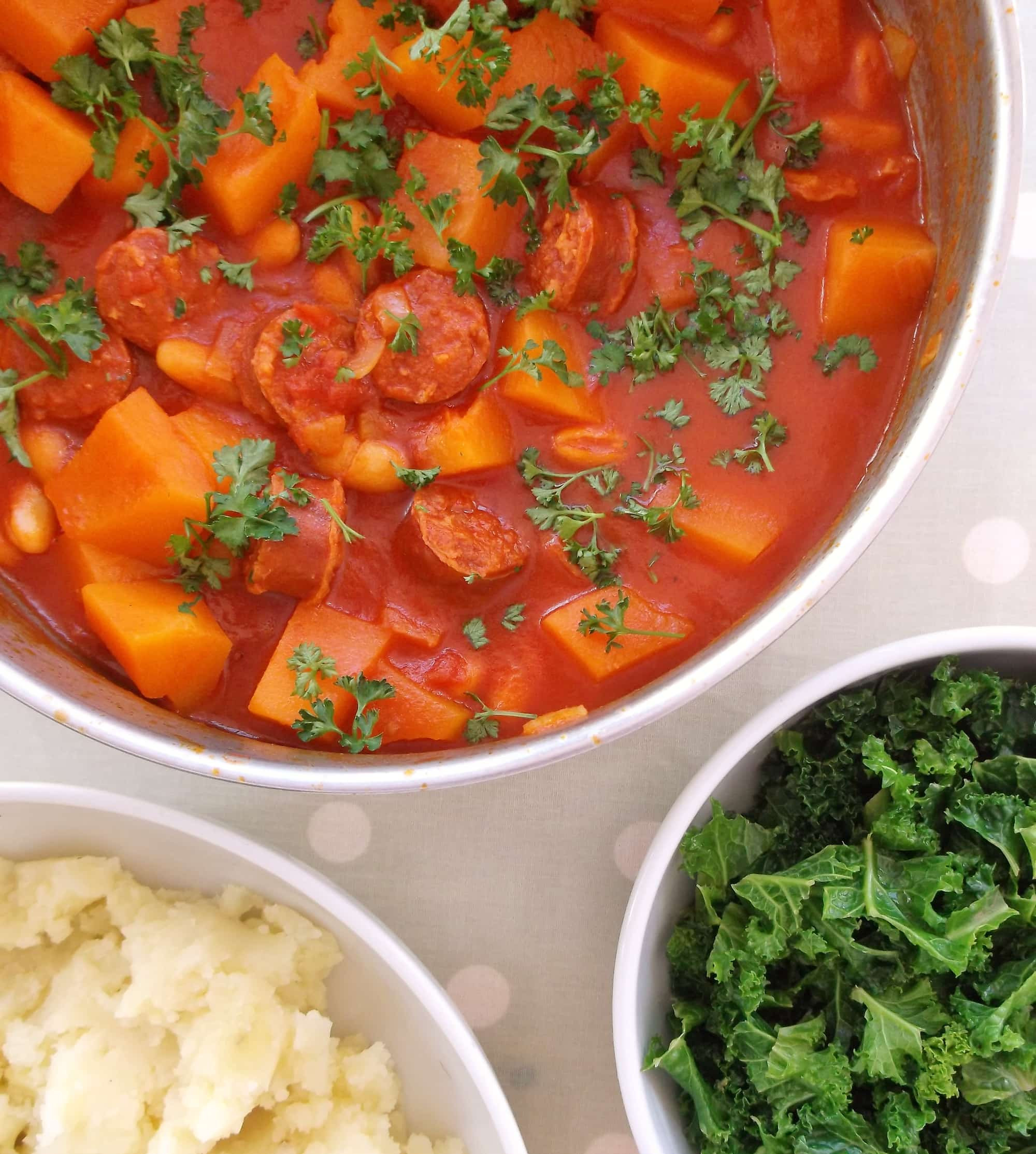 Butternut Squash Stew
 Chorizo Cannellini Bean and Butternut Squash Stew with