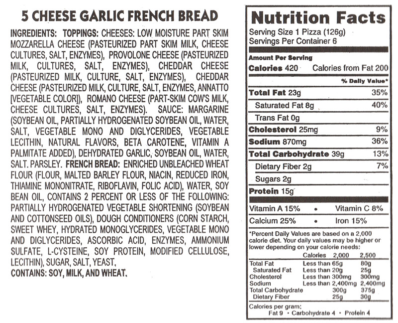 Calories In Garlic Bread
 Nutritional Information