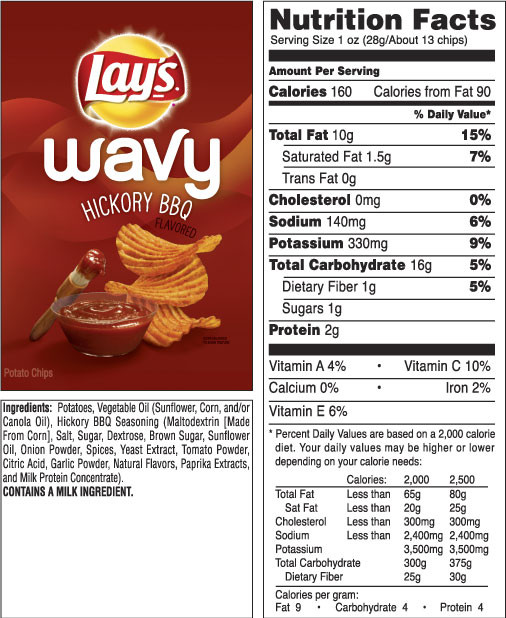 Calories In Potato Chips
 LAY S Wavy Hickory BBQ Flavored Potato Chips