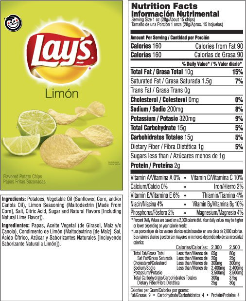 Calories In Potato Chips
 Lay S Limon Chips Nutrition Facts – Nutrition Ftempo