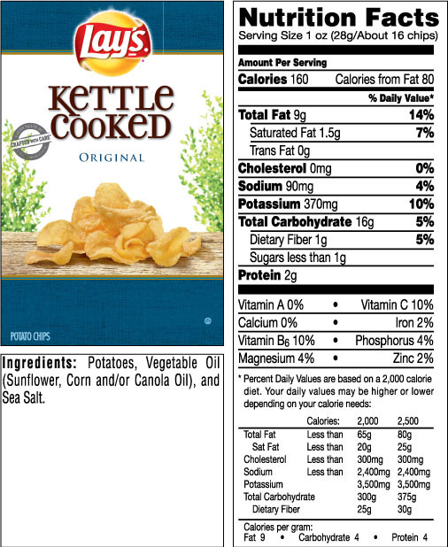 Calories In Potato Chips
 The gallery for Lays Potato Chips Nutrition Facts