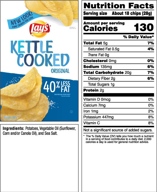 Calories In Potato Chips
 LAY S Kettle Cooked Less Fat Original Potato Chips