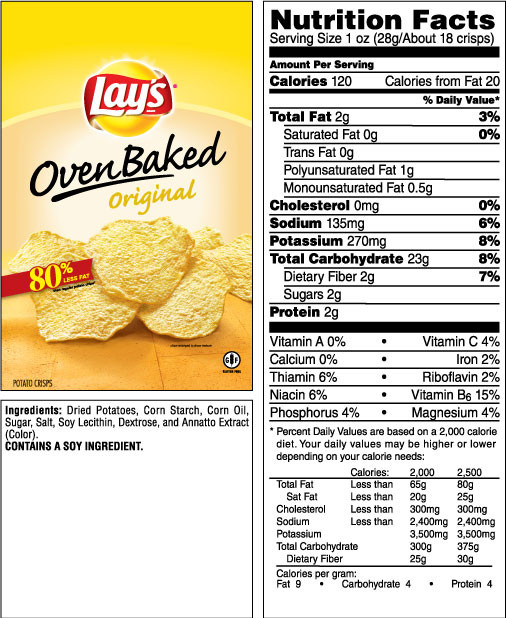 Calories In Potato Chips
 LAY S Oven Baked Original Potato Crisps 60 ct Case