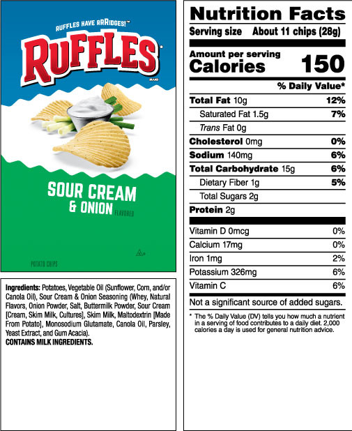 Calories In Potato Chips
 RUFFLES Sour Cream & ion Flavored Potato Chips