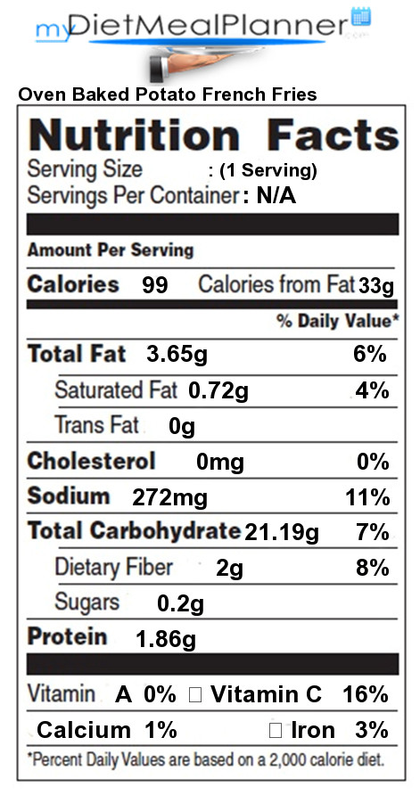 Calories In Roasted Potatoes
 Calories in Oven Baked Potato French Fries Nutrition