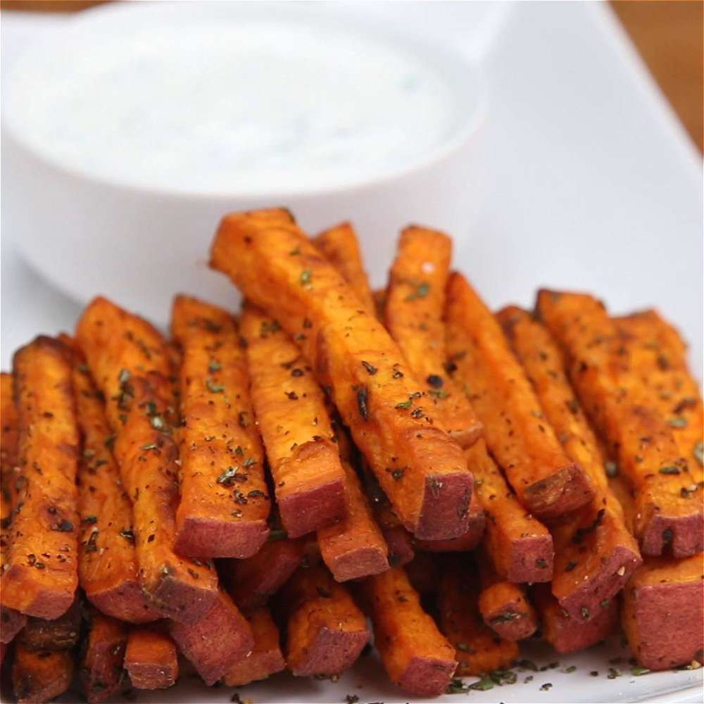 Calories In Sweet Potato Fries
 Sweet Potato Fries With Yogurt Chive Dip Recipe by Tasty