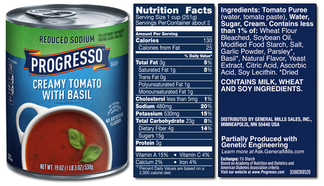 Campbell'S Tomato Soup Nutrition
 Progresso Product List