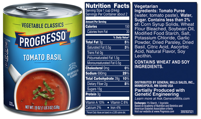 Campbell'S Tomato Soup Nutrition
 Progresso Product List