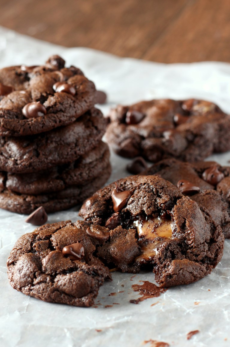 Caramel Chocolate Chip Cookies
 Caramel Stuffed Double Chocolate Chip Cookies Chocolate