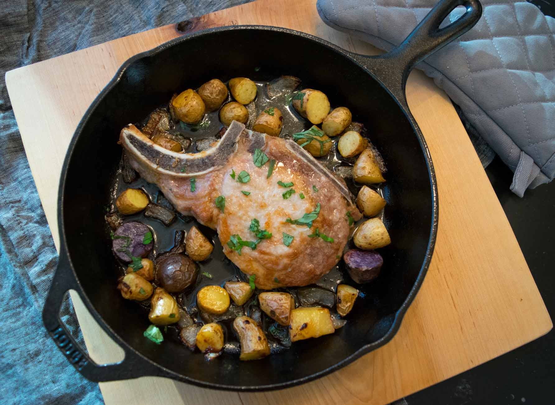 Cast Iron Skillet Boneless Pork Chops
 Cast Iron Skillet Pork Chops with Roasted Potatoes