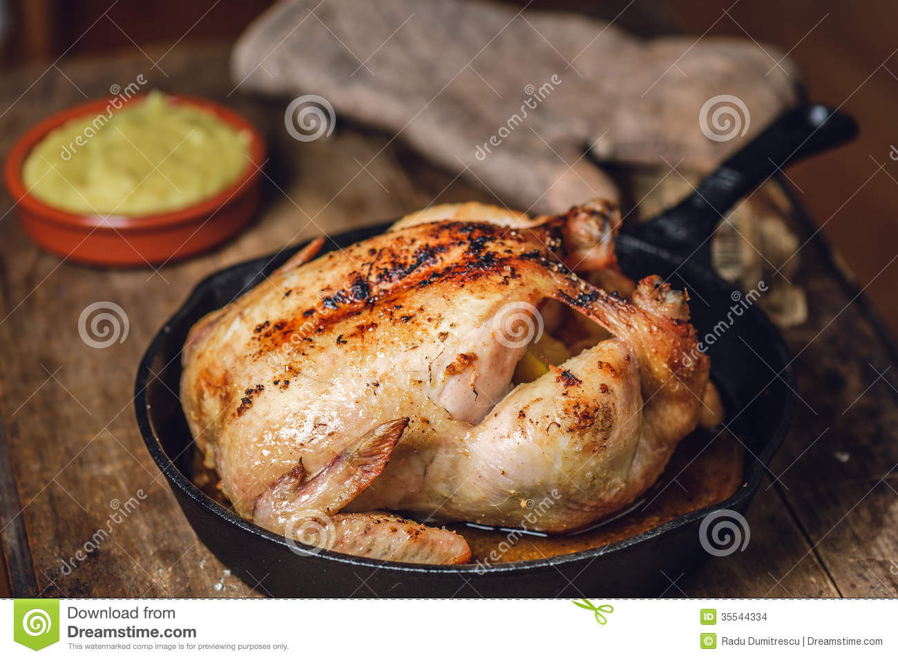 Cast Iron Whole Chicken
 Whole Roast Chicken In Skillet Stock Image of