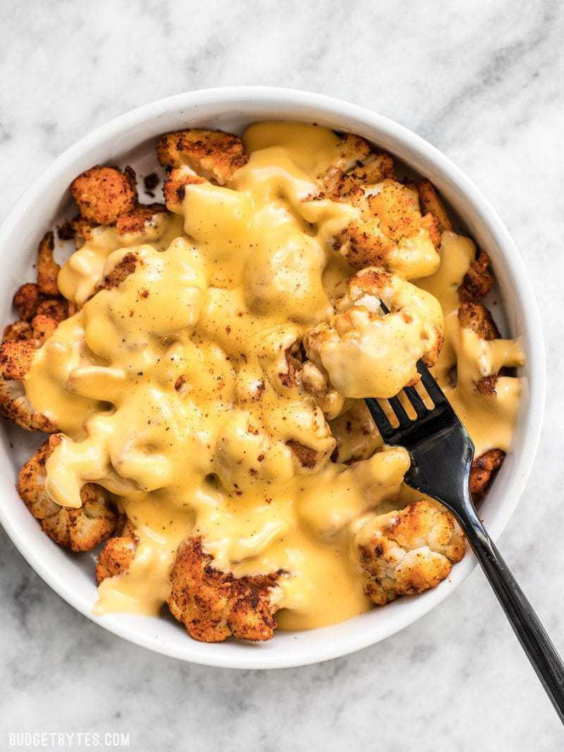 Cauliflower Cheese Sauce
 Spicy Roasted Cauliflower with Cheese Sauce Bud Bytes