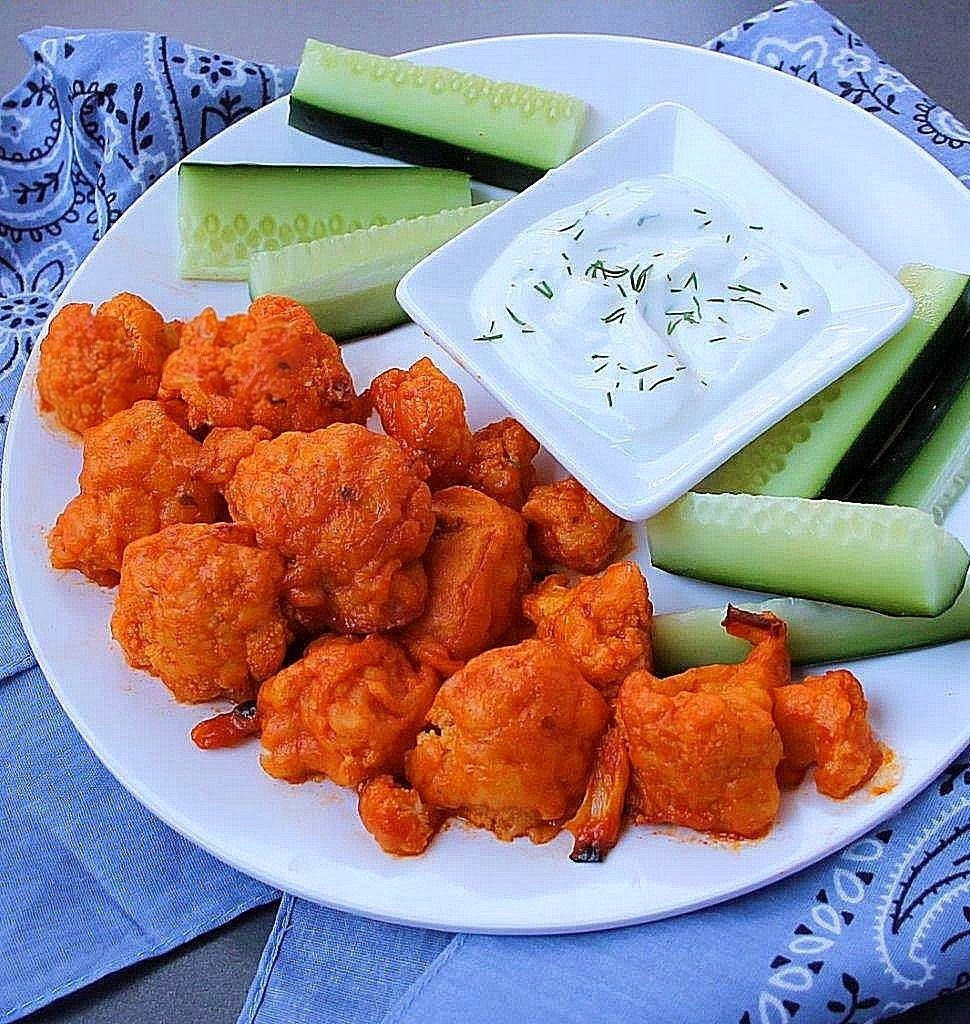 Cauliflower Chicken Wings
 Spicy Buffalo Cauliflower “Wings” with Homemade Ranch Dressing