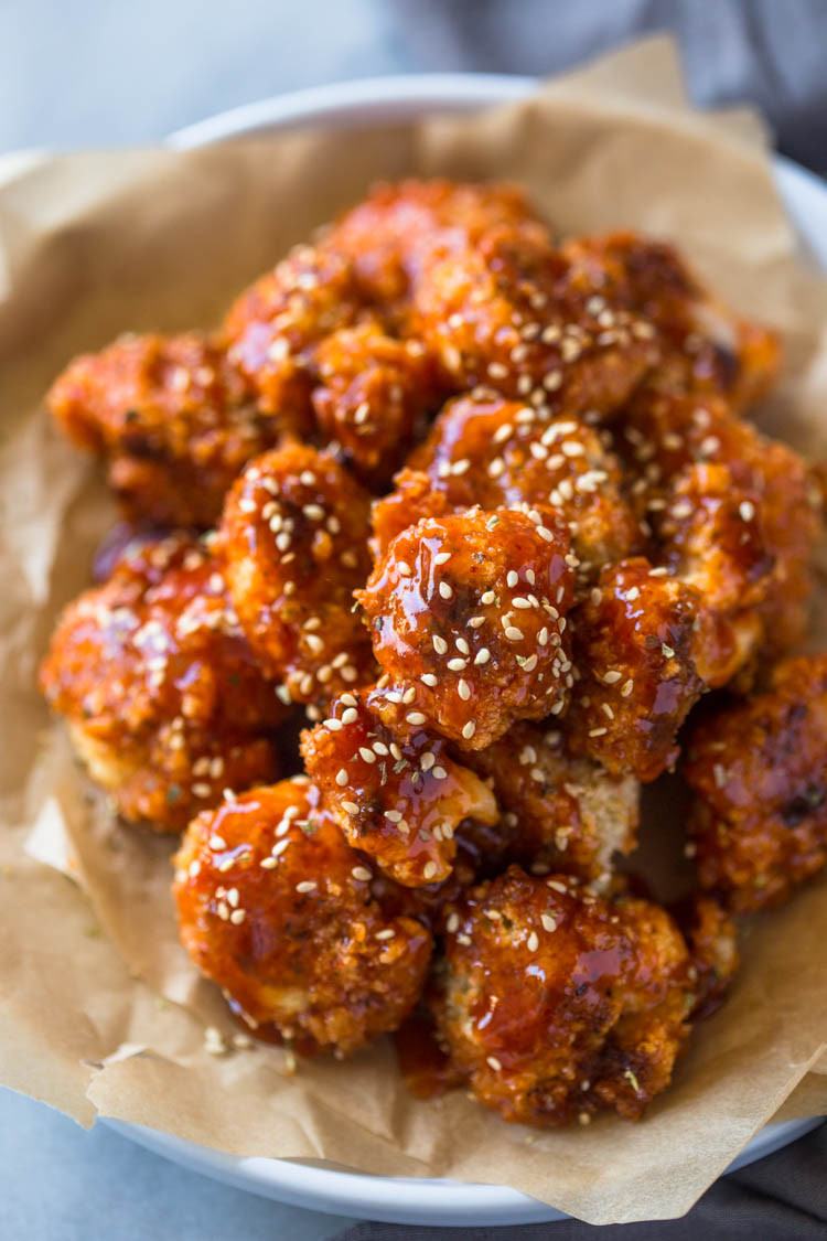 Cauliflower Chicken Wings
 Sticky Honey Sriracha Cauliflower "Wings" Baked or Fried