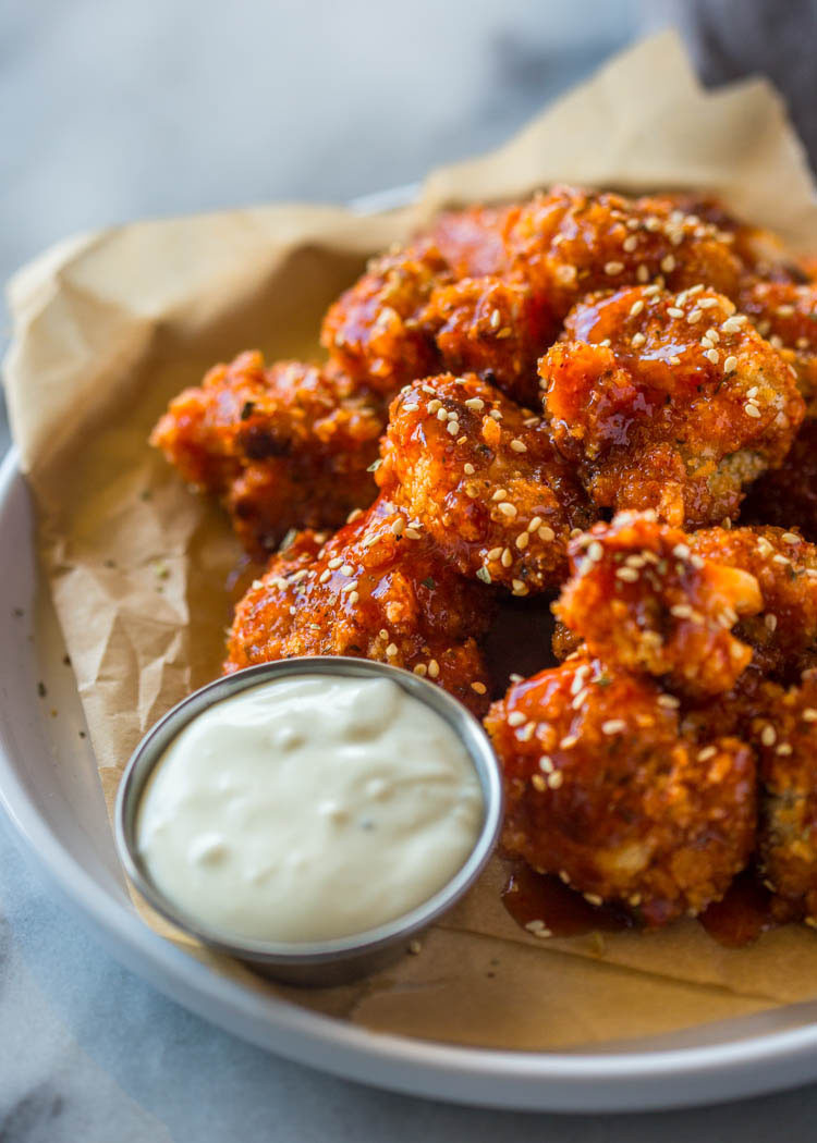 Cauliflower Chicken Wings
 Sticky Honey Sriracha Cauliflower "Wings" Baked or Fried