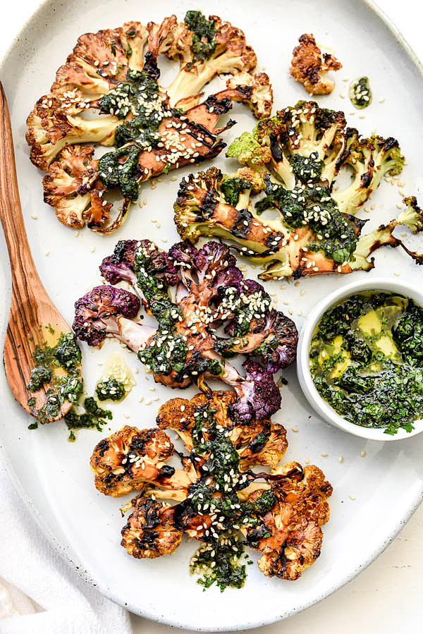 Cauliflower On The Grill
 Grilled Teriyaki Cauliflower Steaks with Asian Gremolata