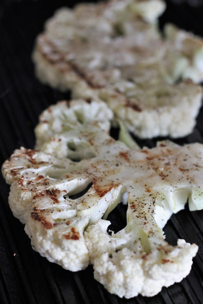 Cauliflower On The Grill
 Grilled Cauliflower Steaks with Burst Tomato Salad