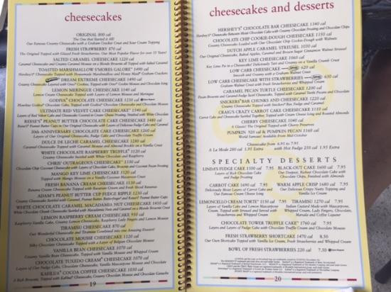 Cheese Cake Factory Menu
 cheesecake factory cheesecake menu