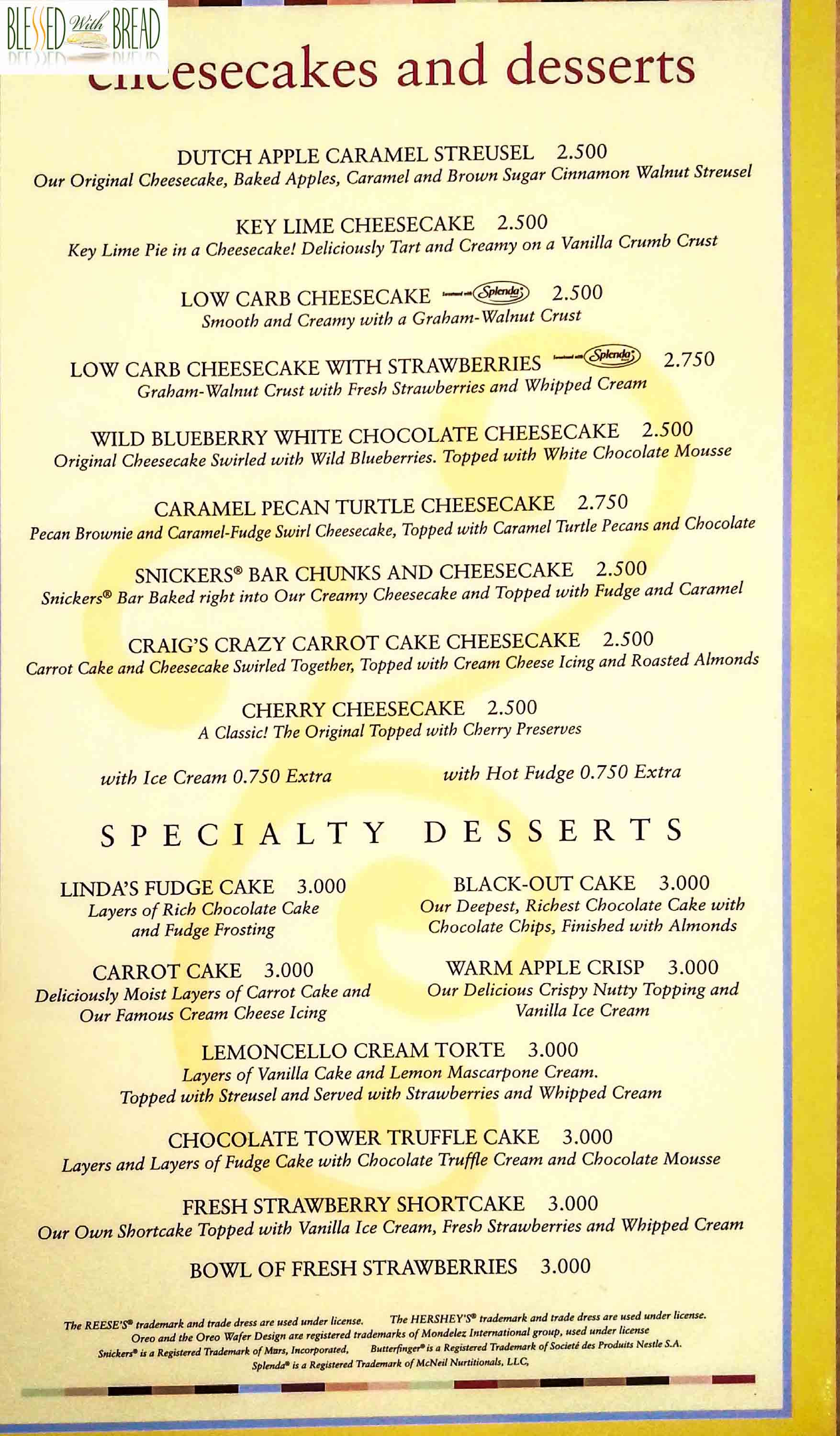 Cheese Cake Factory Menu
 Cheesecake Factory Kuwait Menu Card