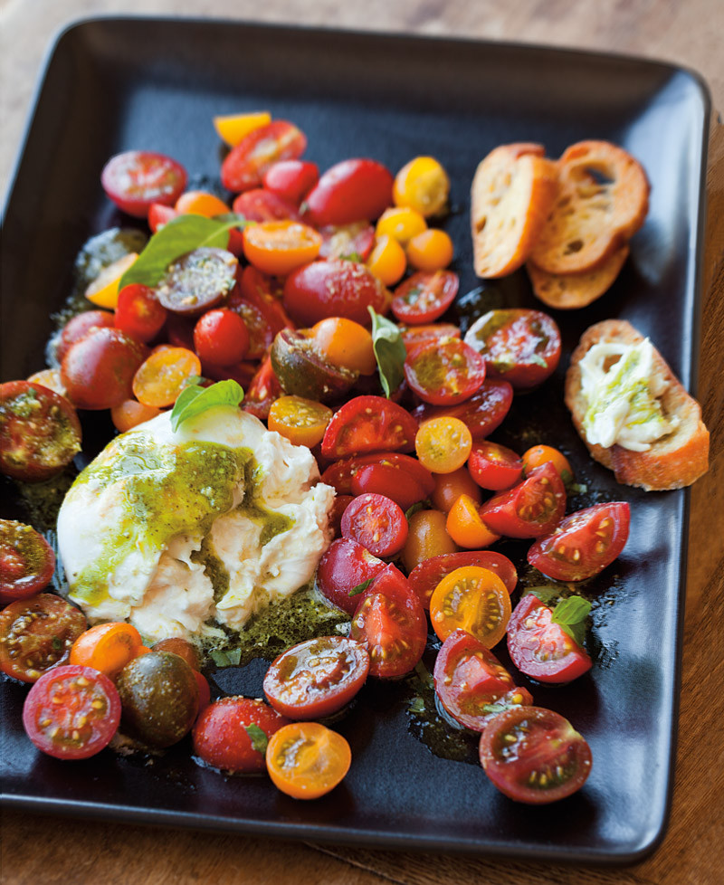 Cherry Tomato Salad
 Cherry Tomato Salad with Burrata & Pesto