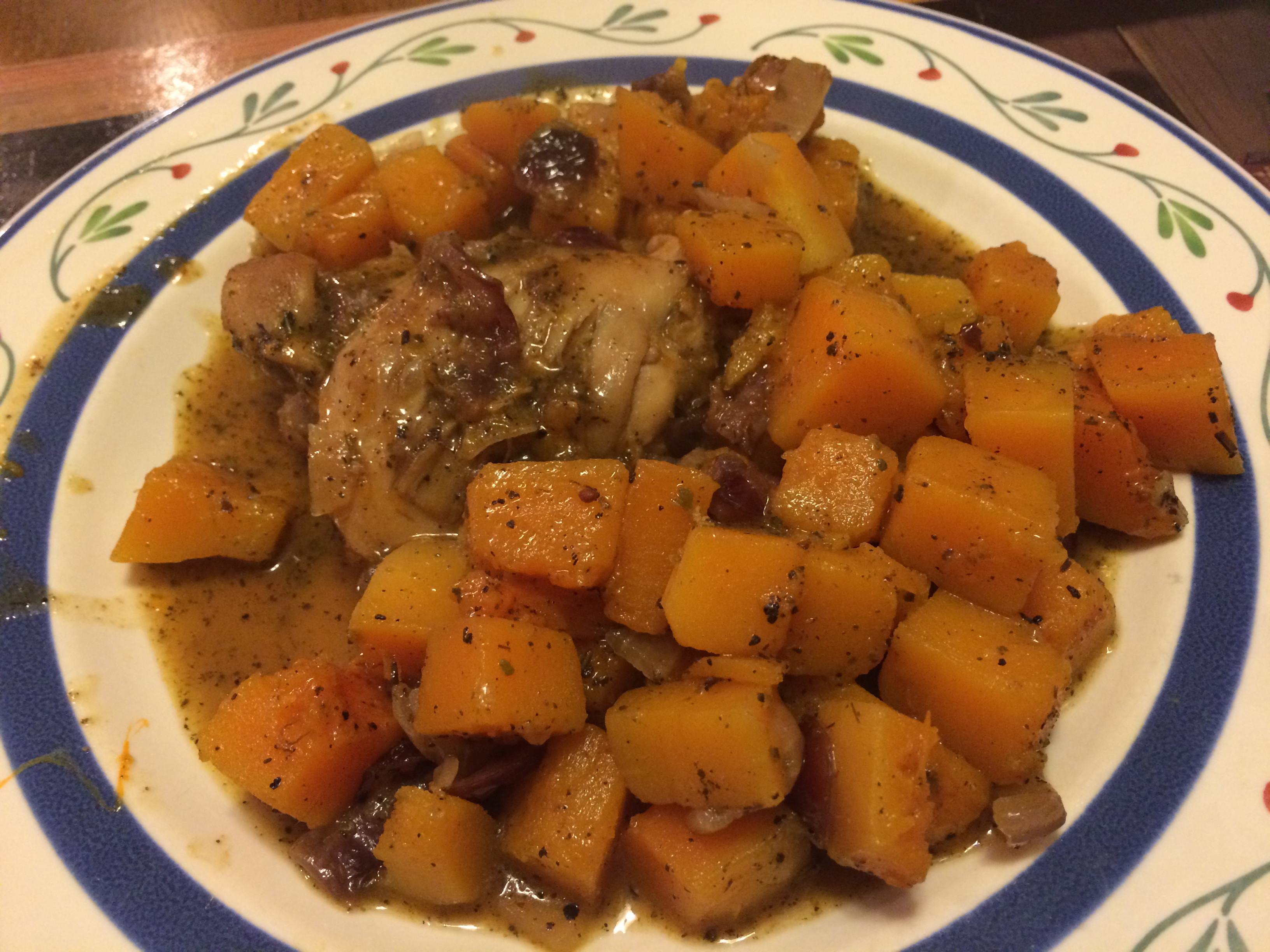 Chicken And Butternut Squash
 Braised chicken with butternut squash and cranberries