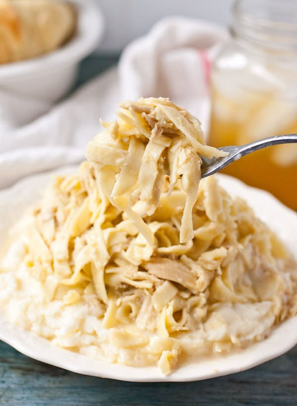 Chicken And Noodles Over Mashed Potatoes
 Amish Chicken and Noodles