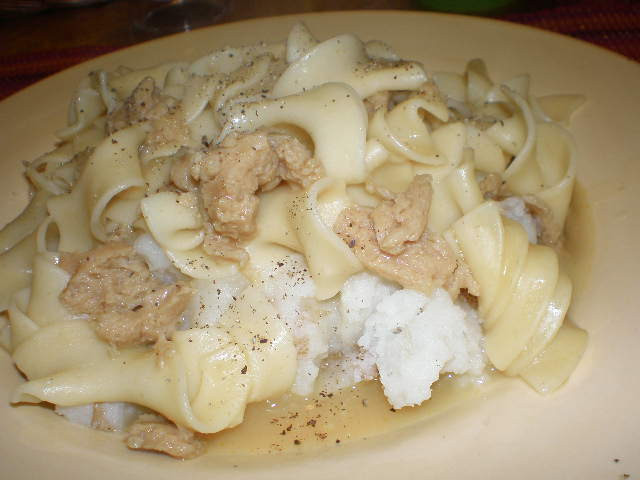 Chicken And Noodles Over Mashed Potatoes
 Chicken and Noodles Over Mashed Potatoes
