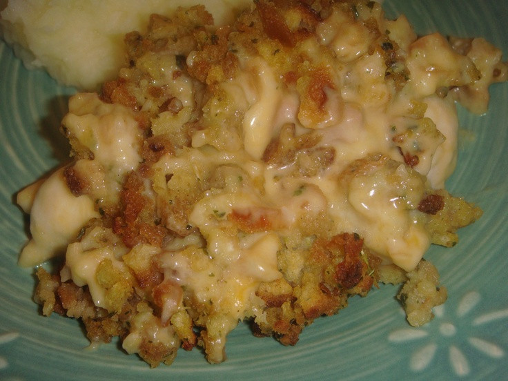 Chicken Casserole With Stove Top Stuffing And Cream Of Mushroom Soup
 Chicken and Stouffers Stuffing casserole Place 4 6