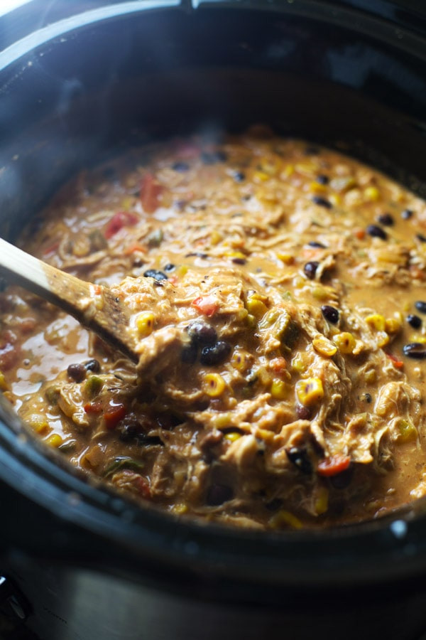 Chicken Chili Crockpot
 Queso Crockpot Chicken Chili with Roasted Corn and
