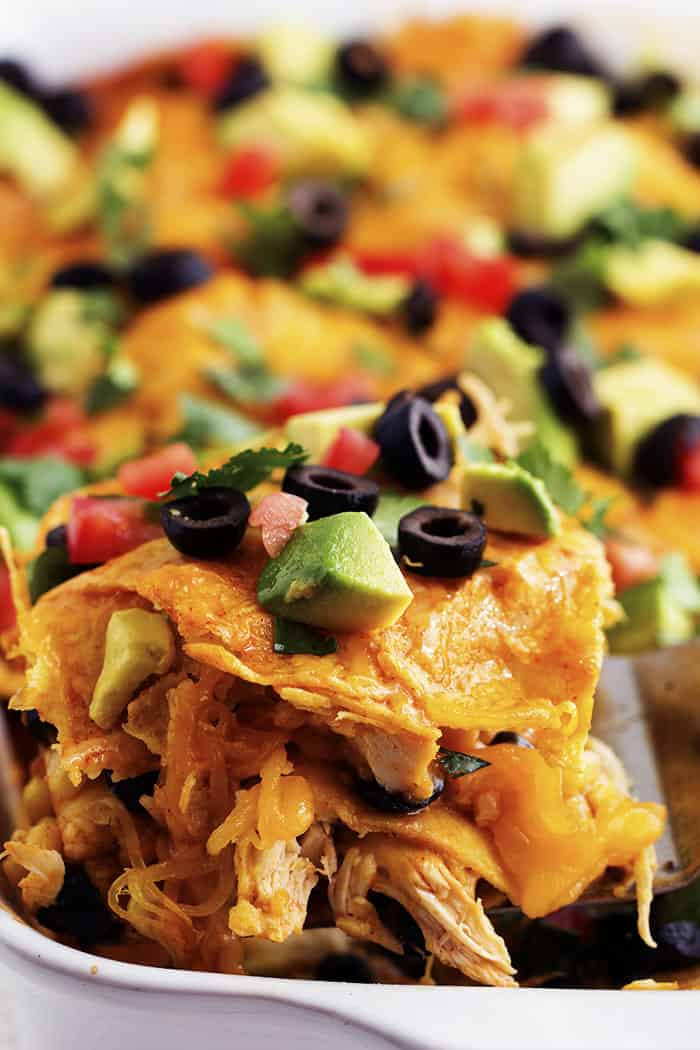 Chicken Enchilada Casserole
 Loaded Stacked Chicken Enchilada Casserole