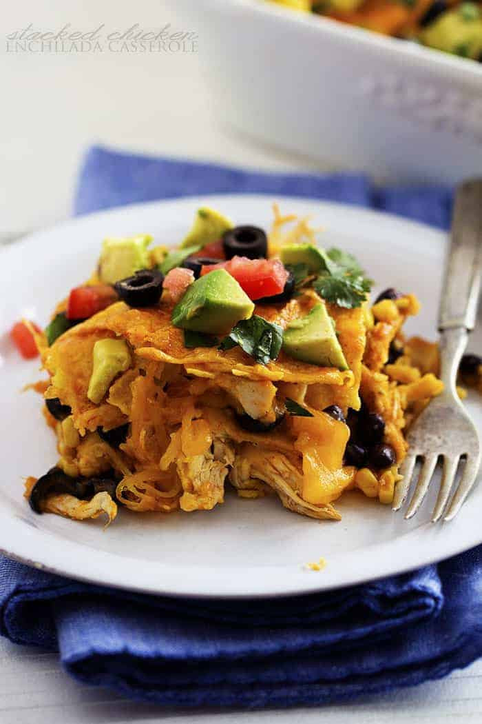 Chicken Enchilada Casserole
 Loaded Stacked Chicken Enchilada Casserole