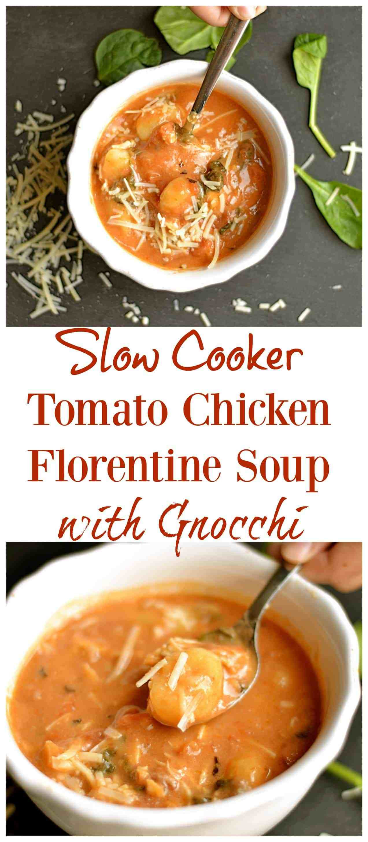 Chicken Florentine Soup
 Slow Cooker Tomato Chicken Florentine Soup with Gnocchi