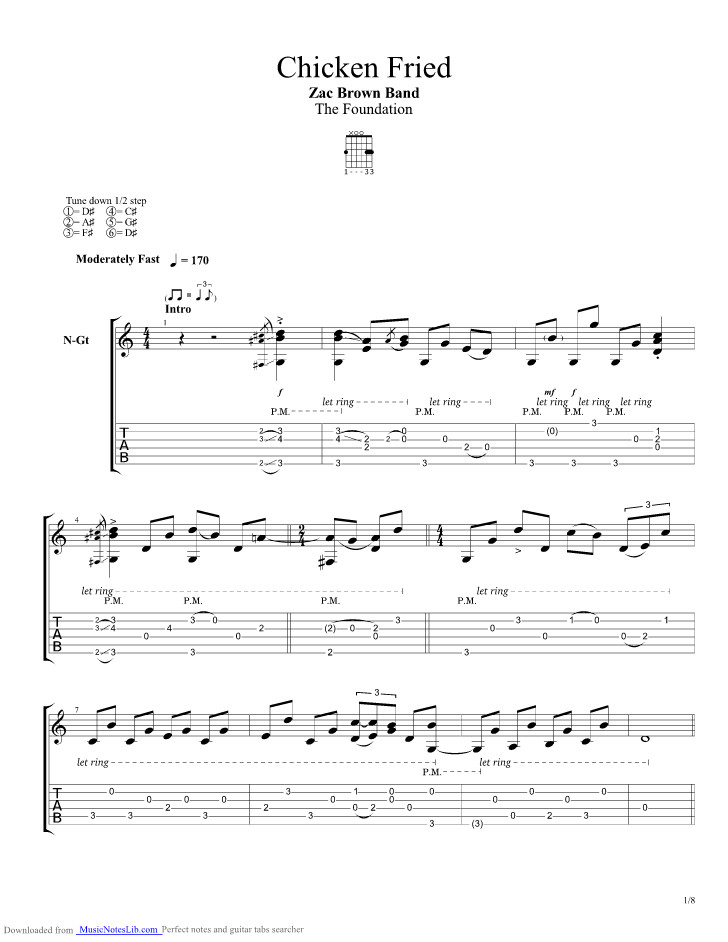 Chicken Fried Chords
 Chicken Fried guitar pro tab by Zac Brown Band